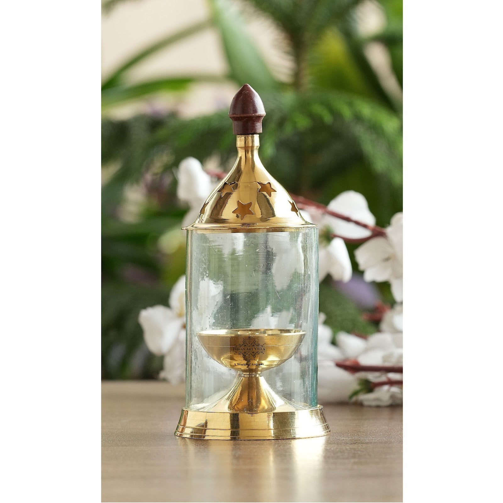 Pure Brass Akhand Diya, Oil Lamp With Glass Cover For Pooja
