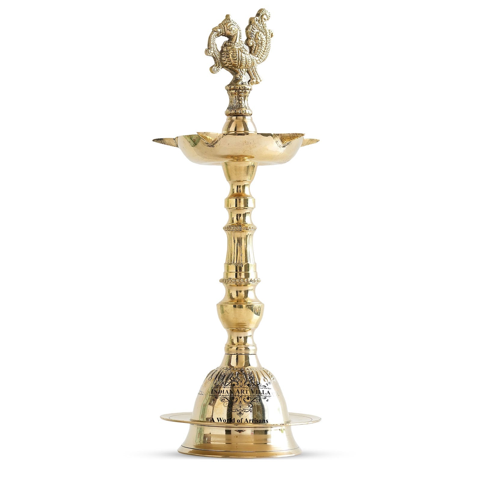 Pure Brass Stand Pillar Diya, Dana kashi Murga Design