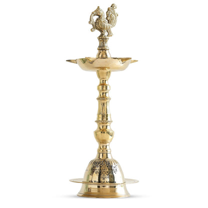 Pure Brass Stand Pillar Diya, Dana kashi Murga Design