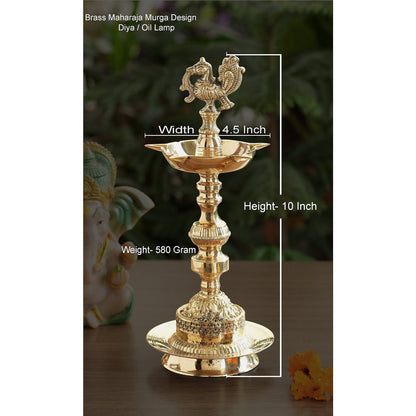 Handcrafted Brass Standing Pillar Diya with Maharaja Murga Design, Deepawali Indian Item