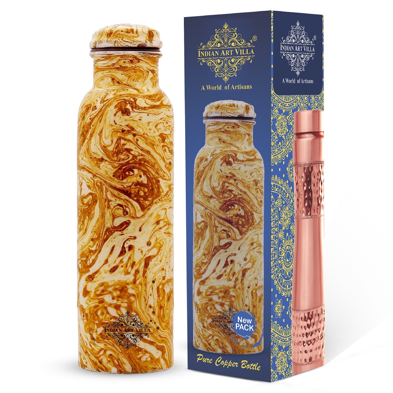 Pure Copper Water Bottle with Printed Design