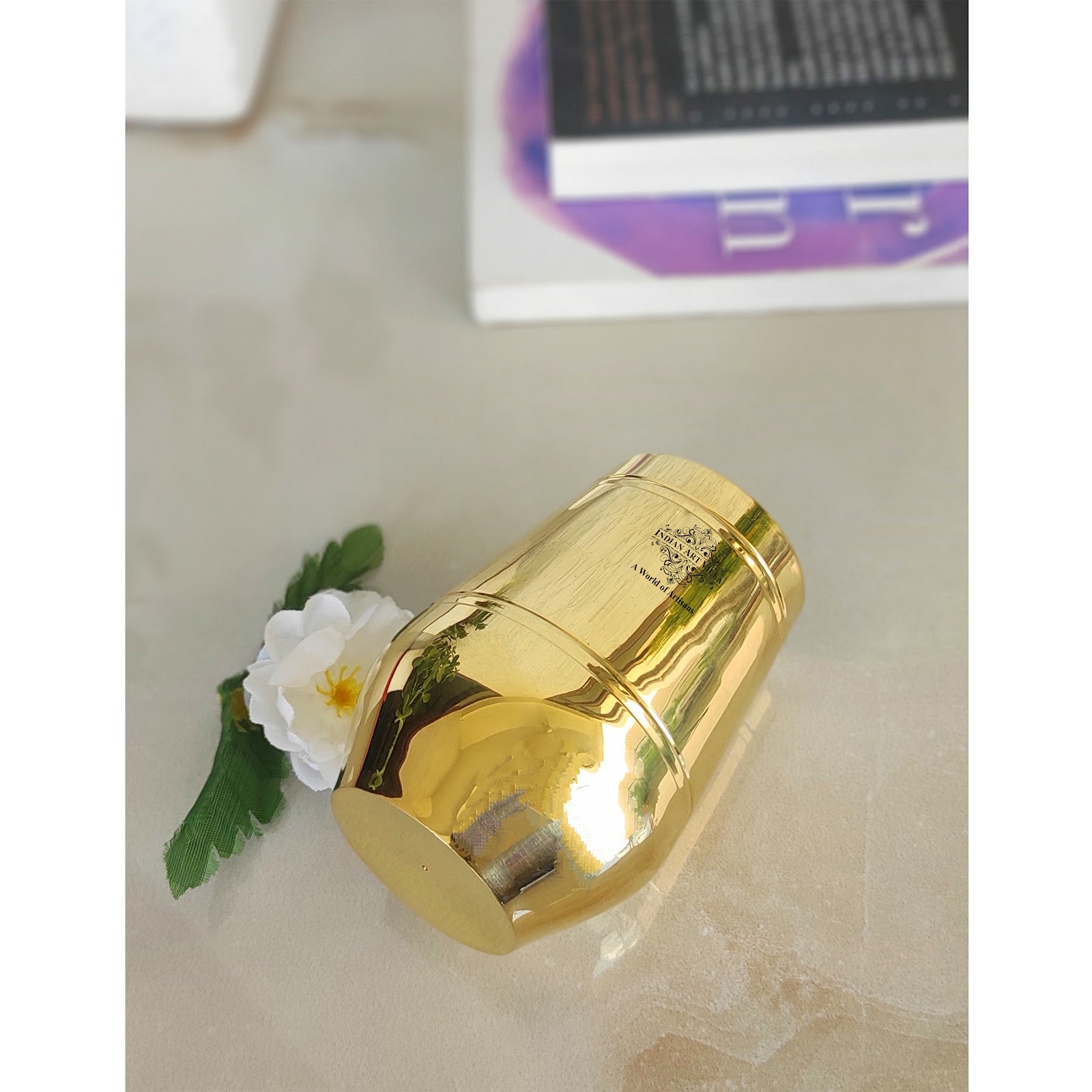 Pure Brass Glass with Shine Finish Lining Design