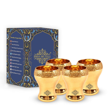 Handcrafted Pure Brass Curved Mughlai Design Glass, 300ML