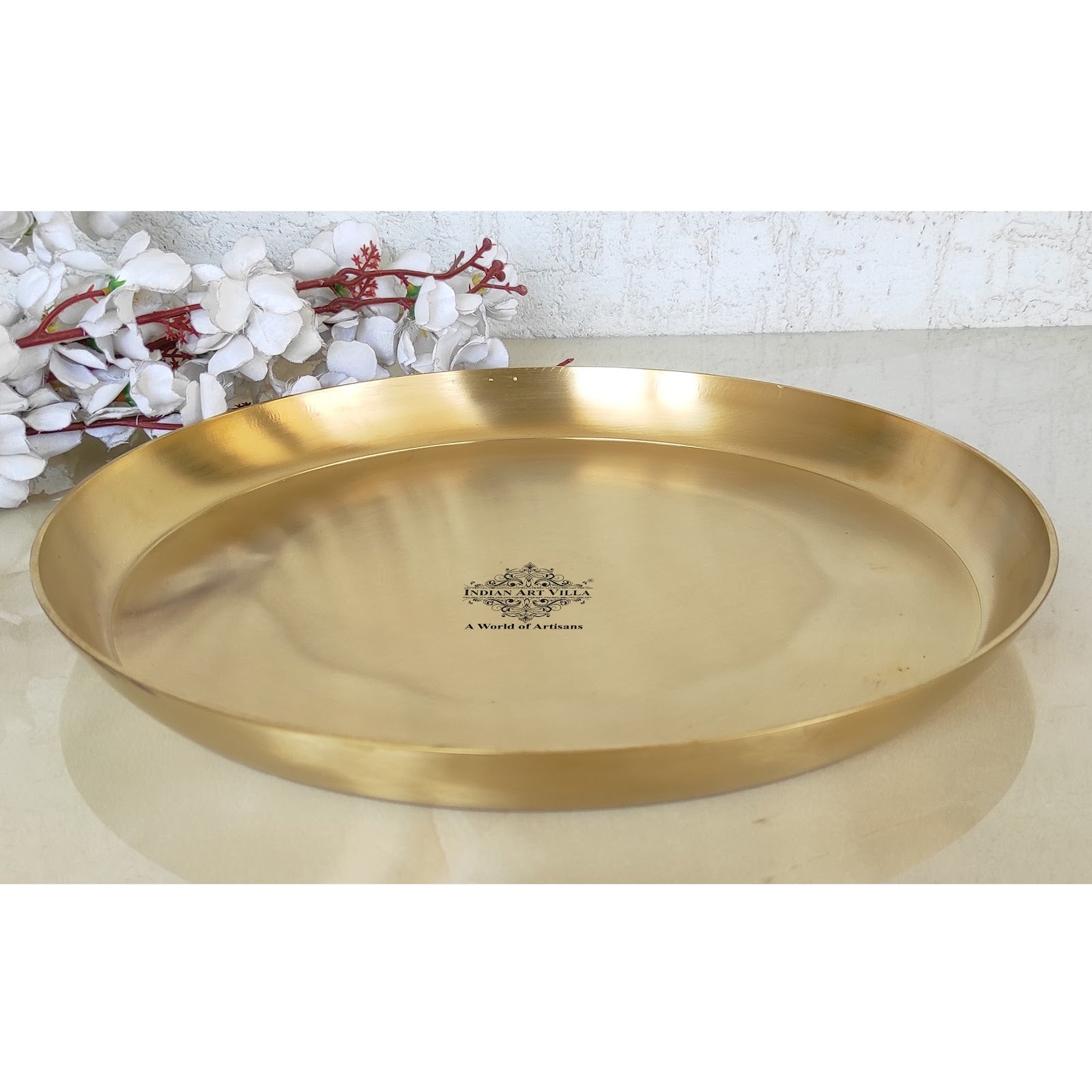 Pure Brass Thali, Matt Finish Design, Sarveware, Dinnerware Plate