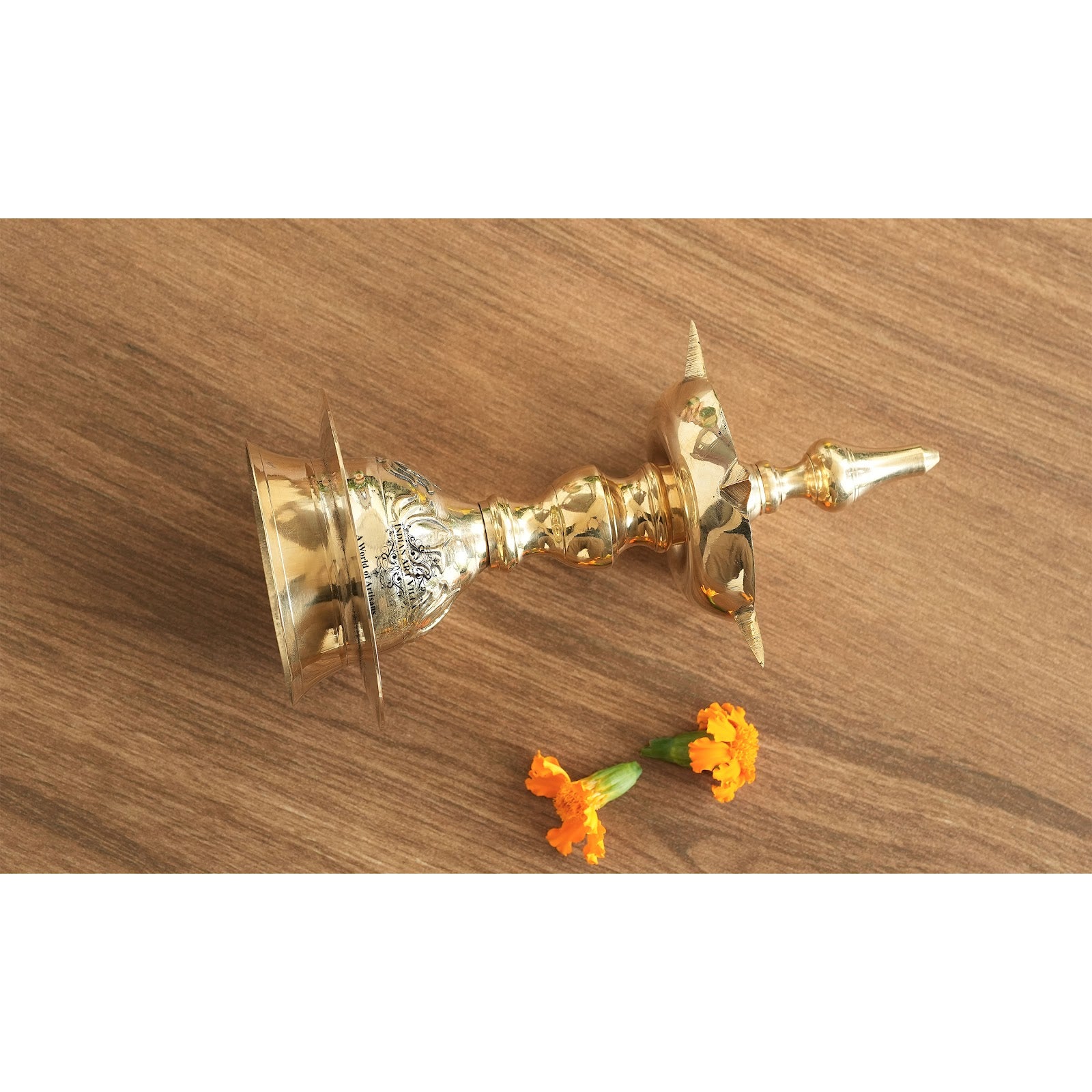 Handmade Pure Brass Standing Pillar Diya, Exquisite Kamal Urip Design