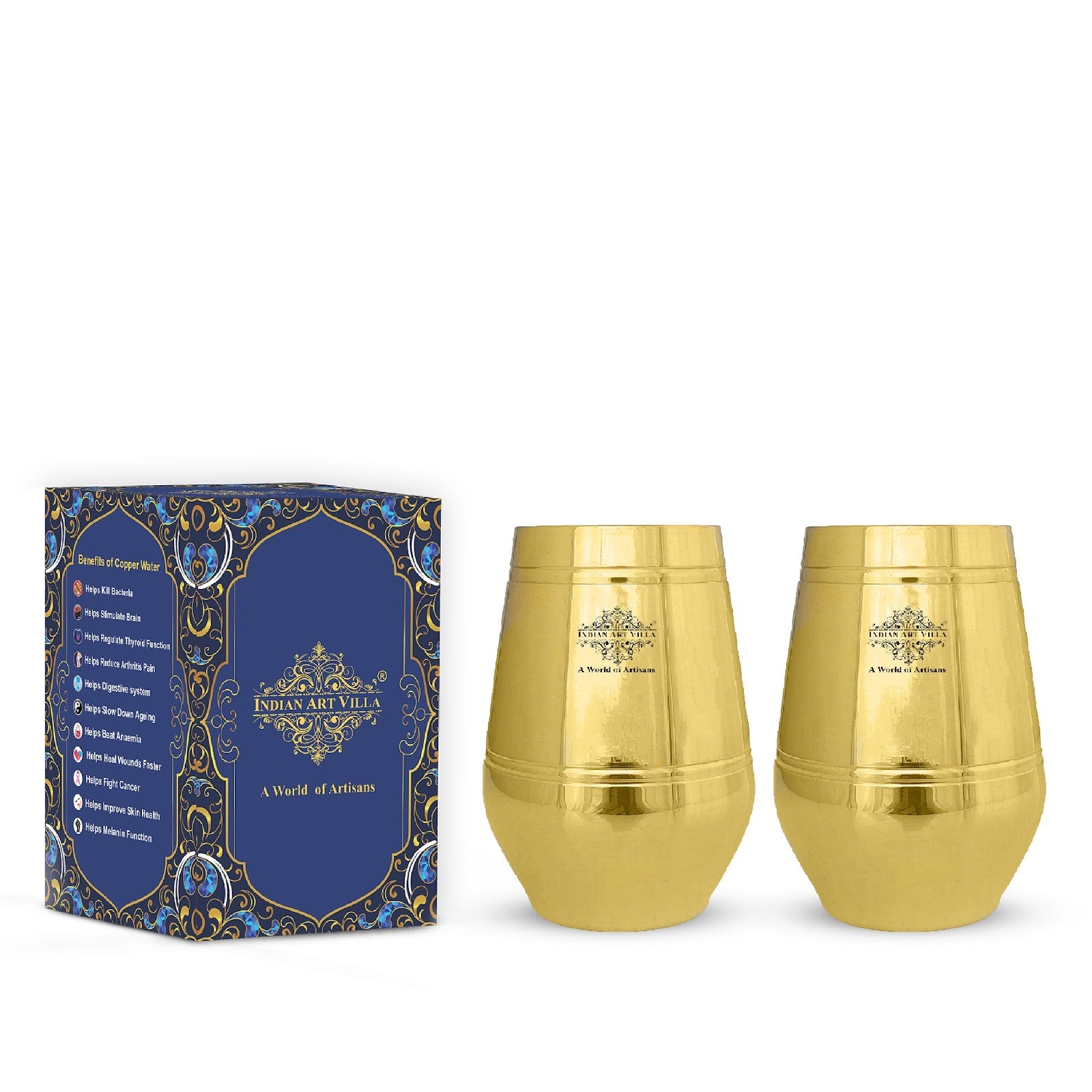 Pure Brass Glass with Shine Finish Lining Design