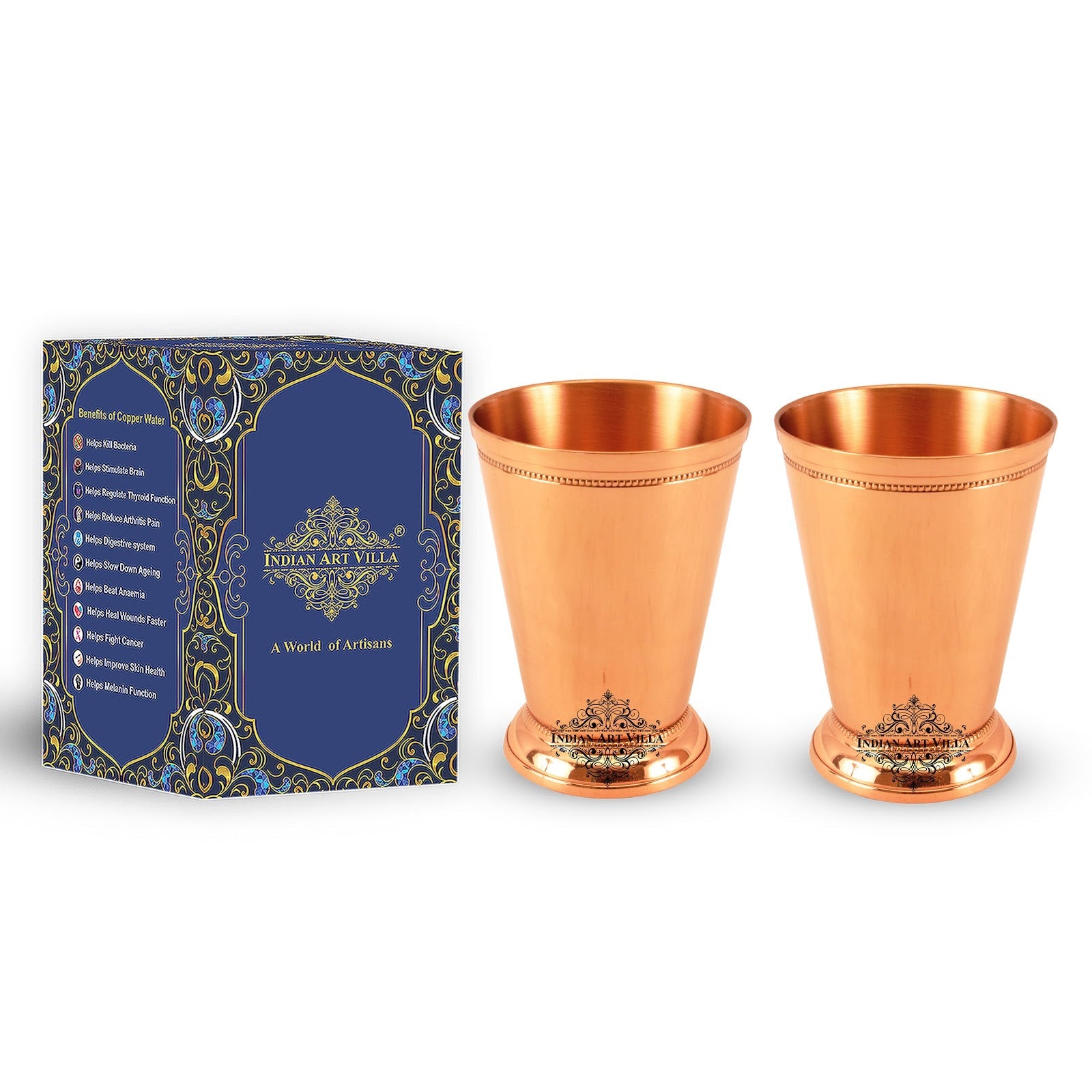 Pure Copper Big Top Glass with 2 Designer Rings  300ML