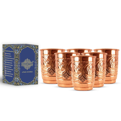 Pure Copper Engraved Leaf Design Glass 400ML