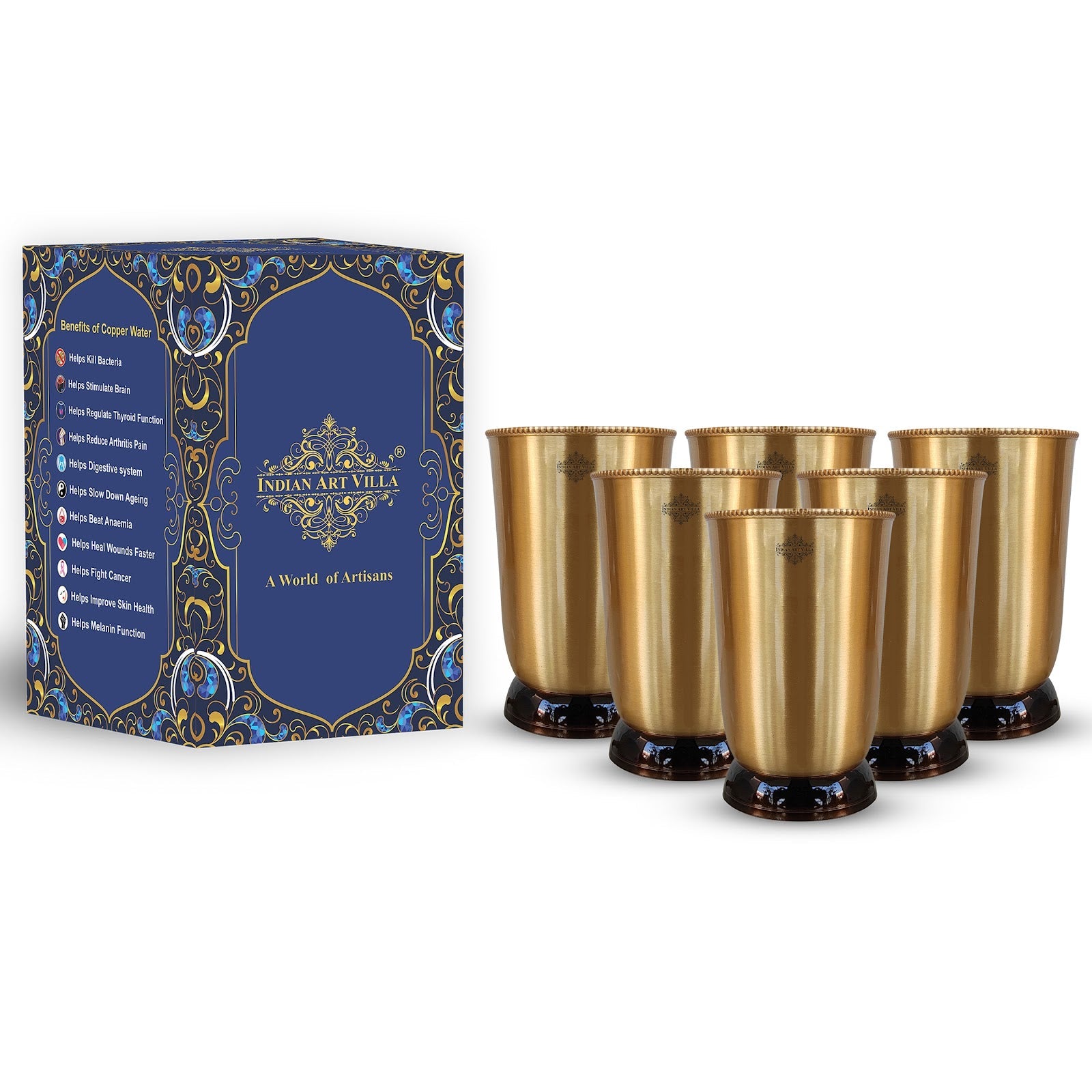 Pure Brass Matt Finish Glass/Tumbler With Brass & Black Bottom -250 ML
