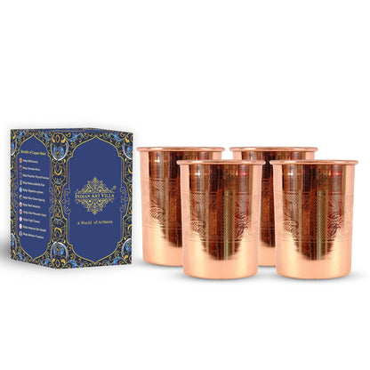 Pure Copper Glass With Handcrafted Embossed Design 275 ML