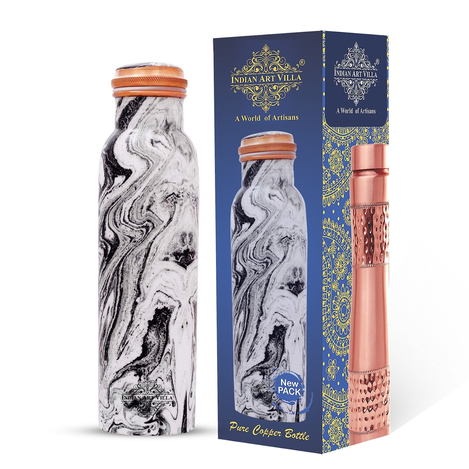 Pure Copper Water Bottle with Printed Design