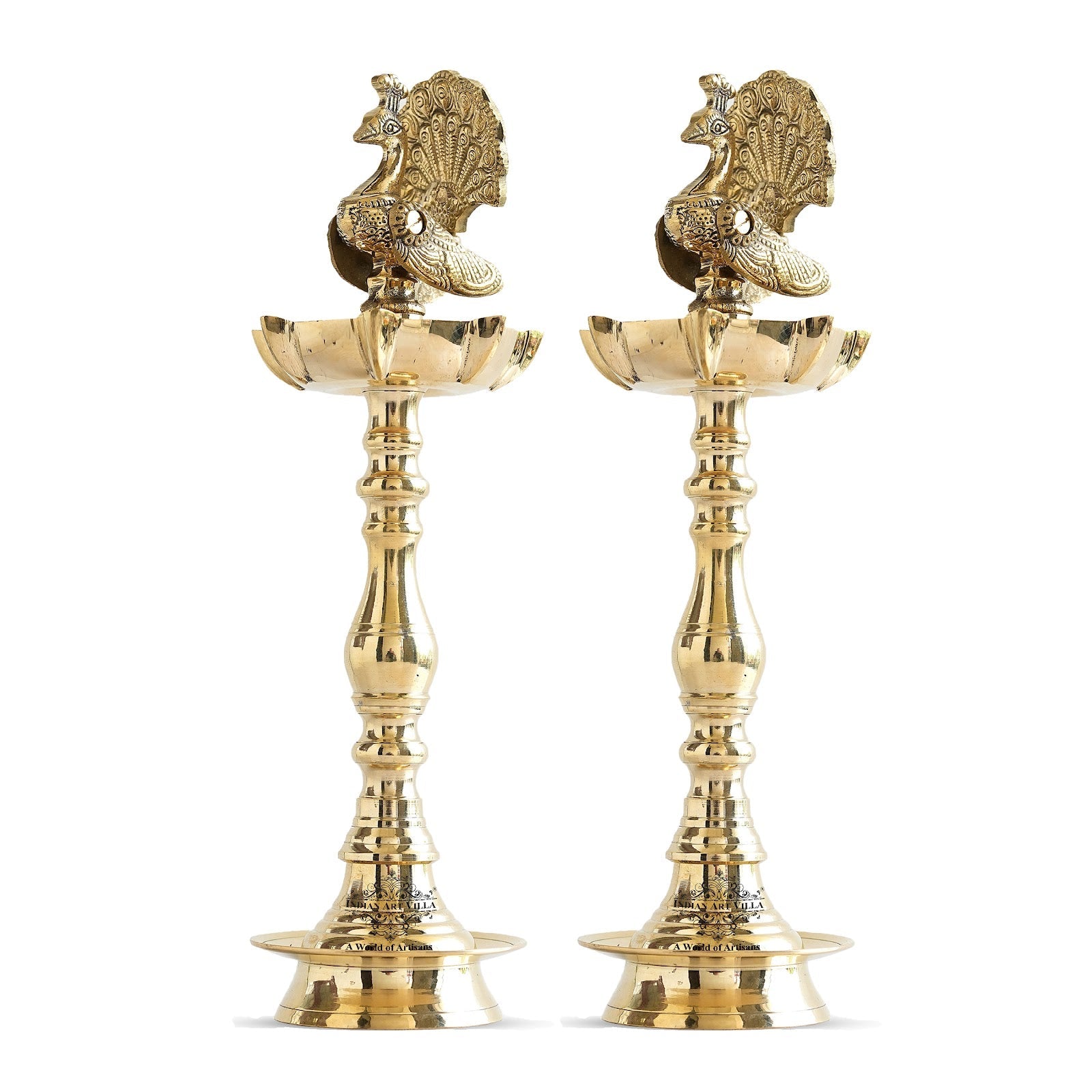 Brass Stand Pillar Diya, Peacock Design, Pooja, Home Decor & Diwali Gift Item