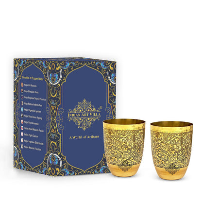 Embossed Design Pure Brass Glass- 350 ML