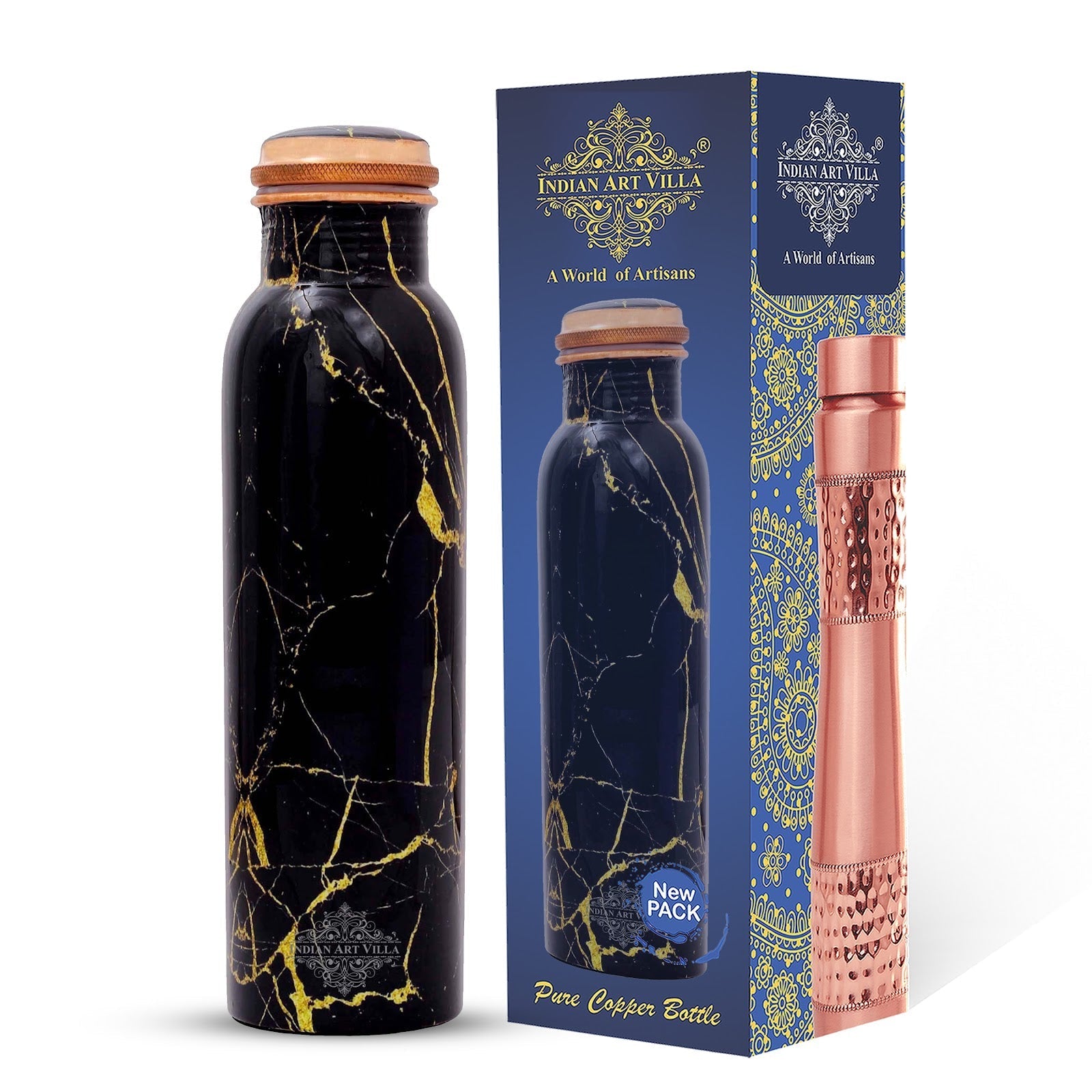 Pure Copper Water Bottle with Printed Design