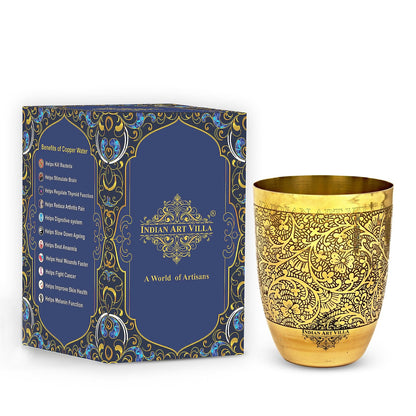 Embossed Design Pure Brass Glass- 350 ML