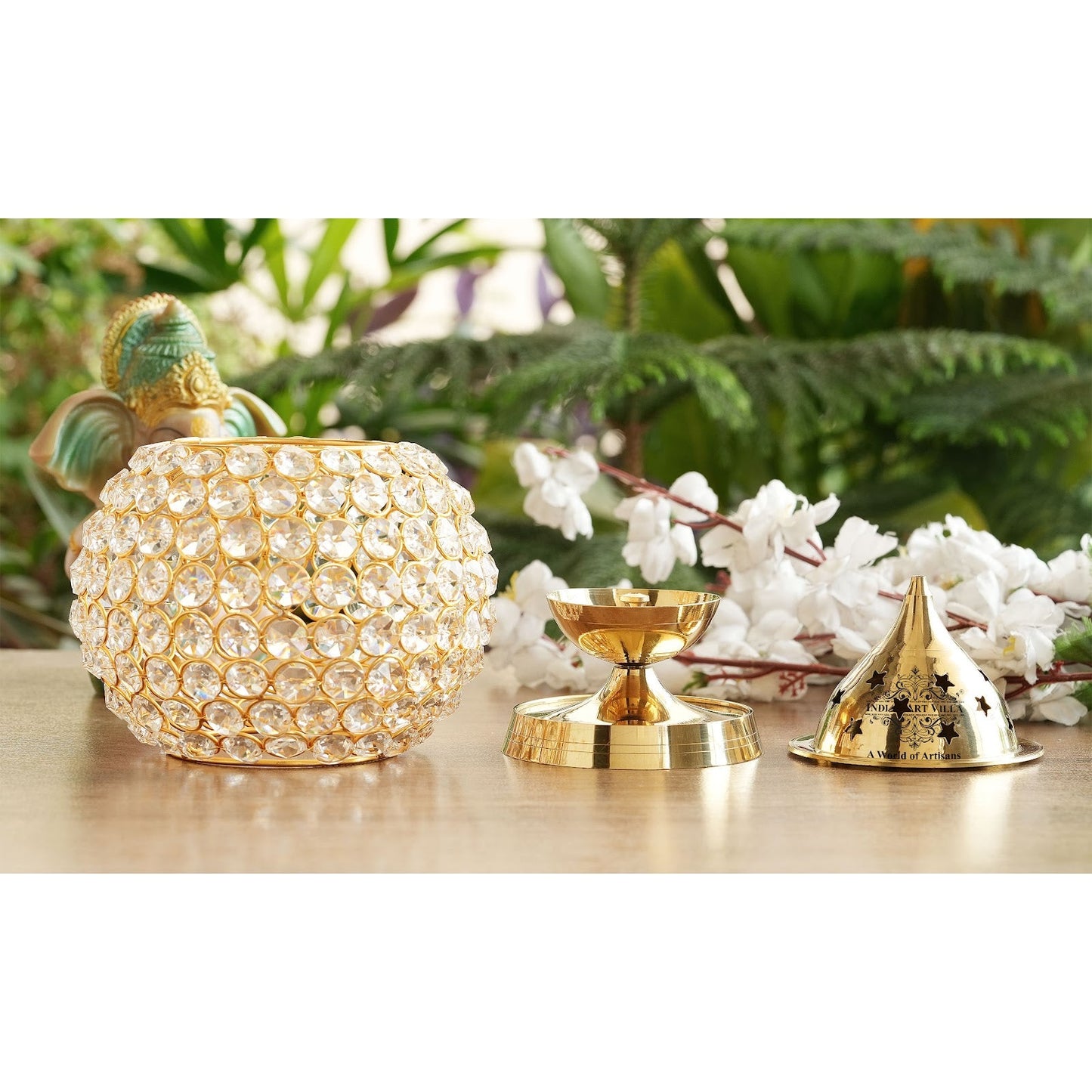 Pure Brass Diya, Crystal Matka Design, Oil Lamp For pooja Diwali