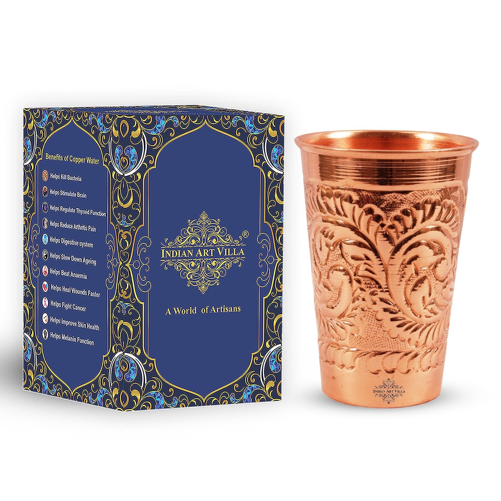 Pure Copper tumbler Glass Cup, Designer Small, 350 ML