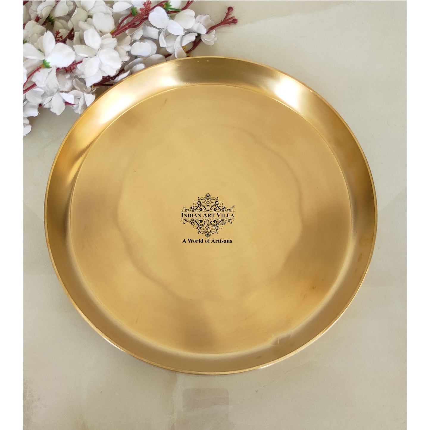 Pure Brass Thali, Matt Finish Design, Sarveware, Dinnerware Plate