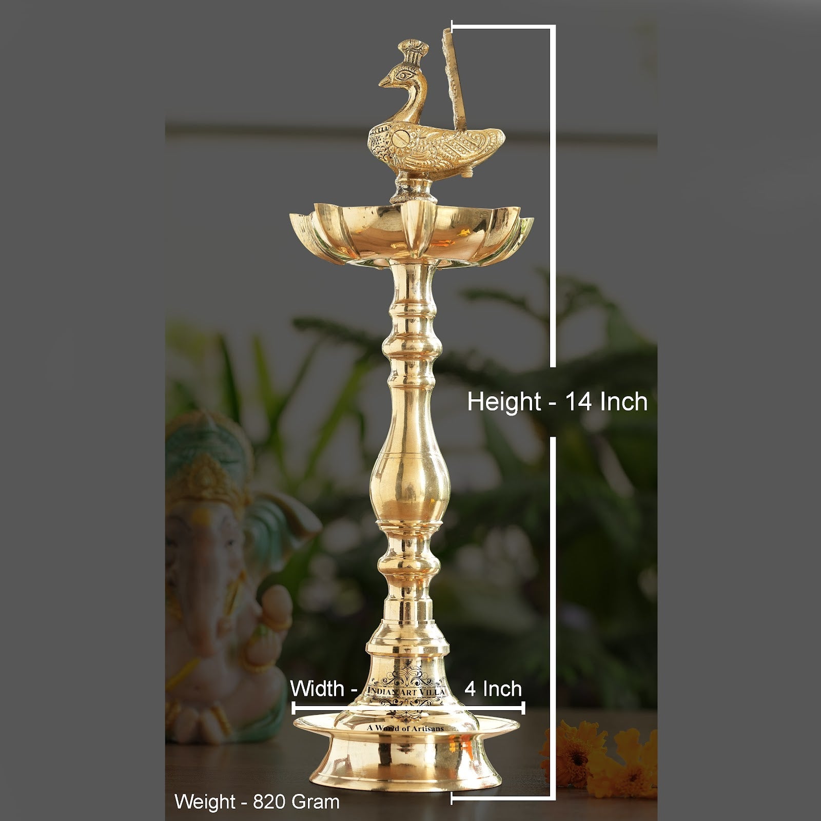 Brass Stand Pillar Diya, Peacock Design, Pooja, Home Decor & Diwali Gift Item