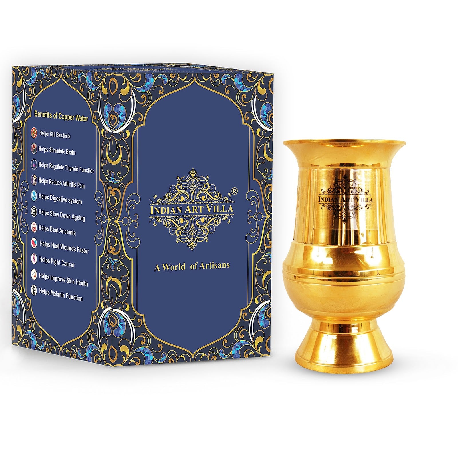 Pure Brass Gold Vertical Lining Glass 250 ML
