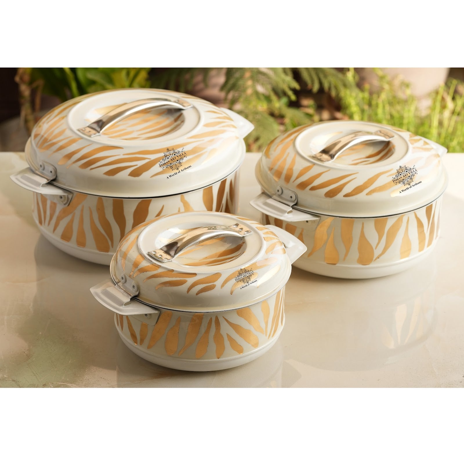 Stainless Steel Tiger Print Design Casserole with Handle Set of - 3 (Small + Medium + Large)
