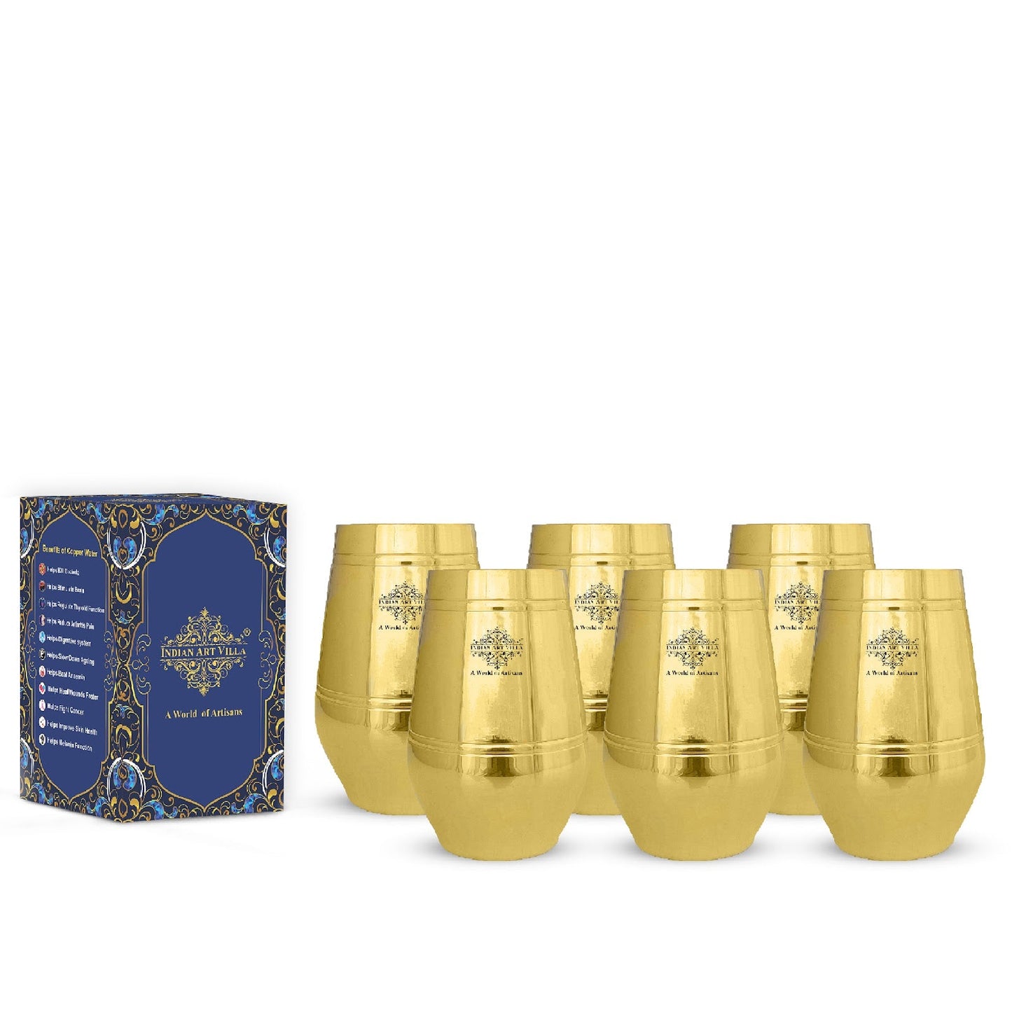 Pure Brass Glass with Shine Finish Lining Design