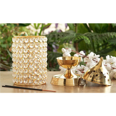 Brass Crystal Design Diya, Spiritual Item, Akhand Deepak, 26.67 cm Height