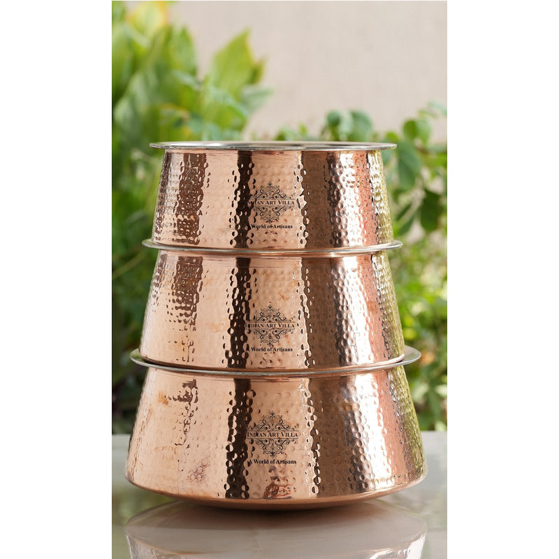 Handcrafted Copper Bhagona, Inside Tin Lining Design, Style For Your Kitchen Mastery