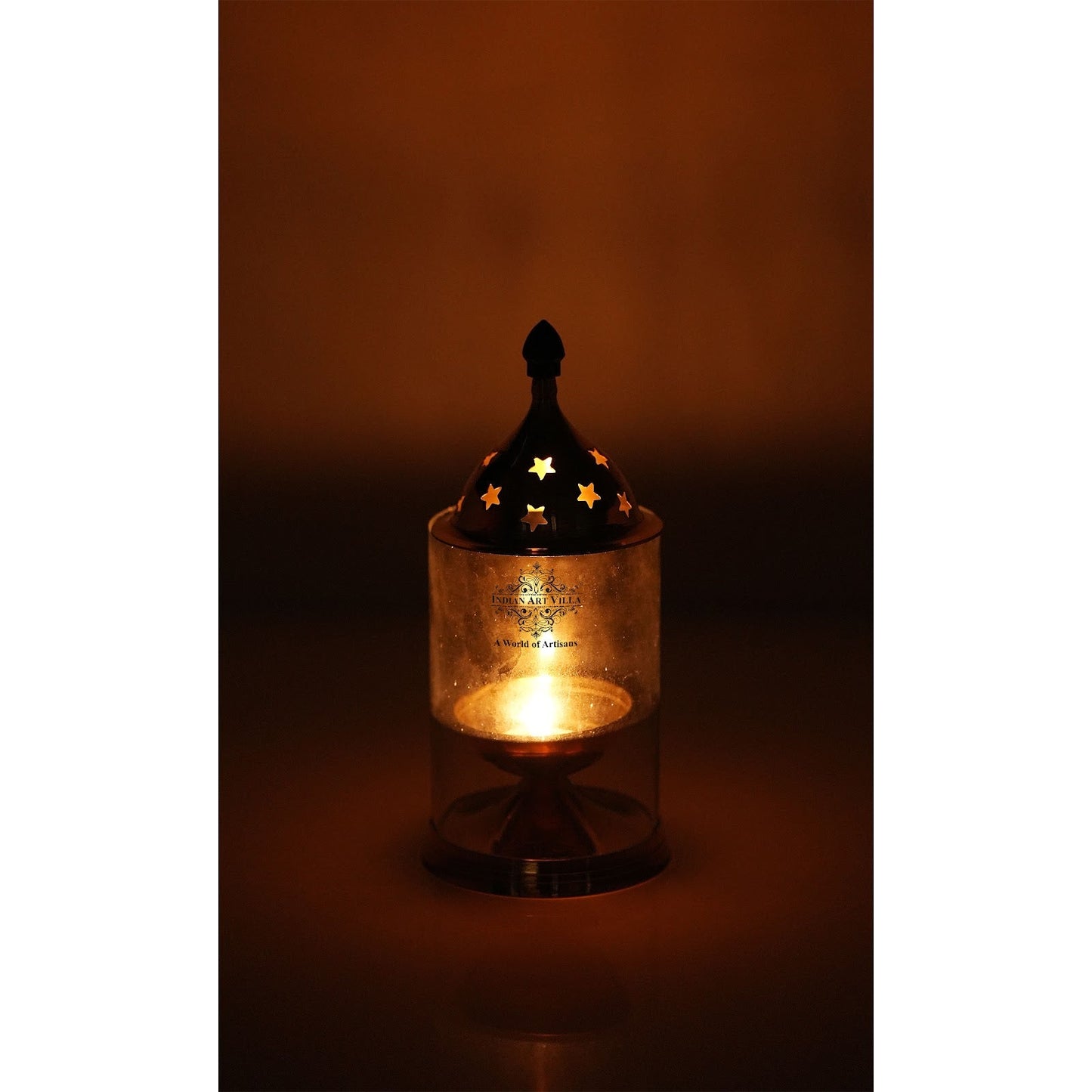 Pure Brass Akhand Diya, Oil Lamp With Glass Cover For Pooja