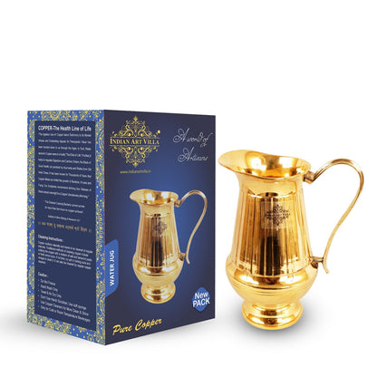 Pure Brass Gold Vertical Lining Designer Jug- 1100 ML