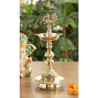 Handcrafted Brass Standing Pillar Diya with Maharaja Murga Design, Deepawali Indian Item