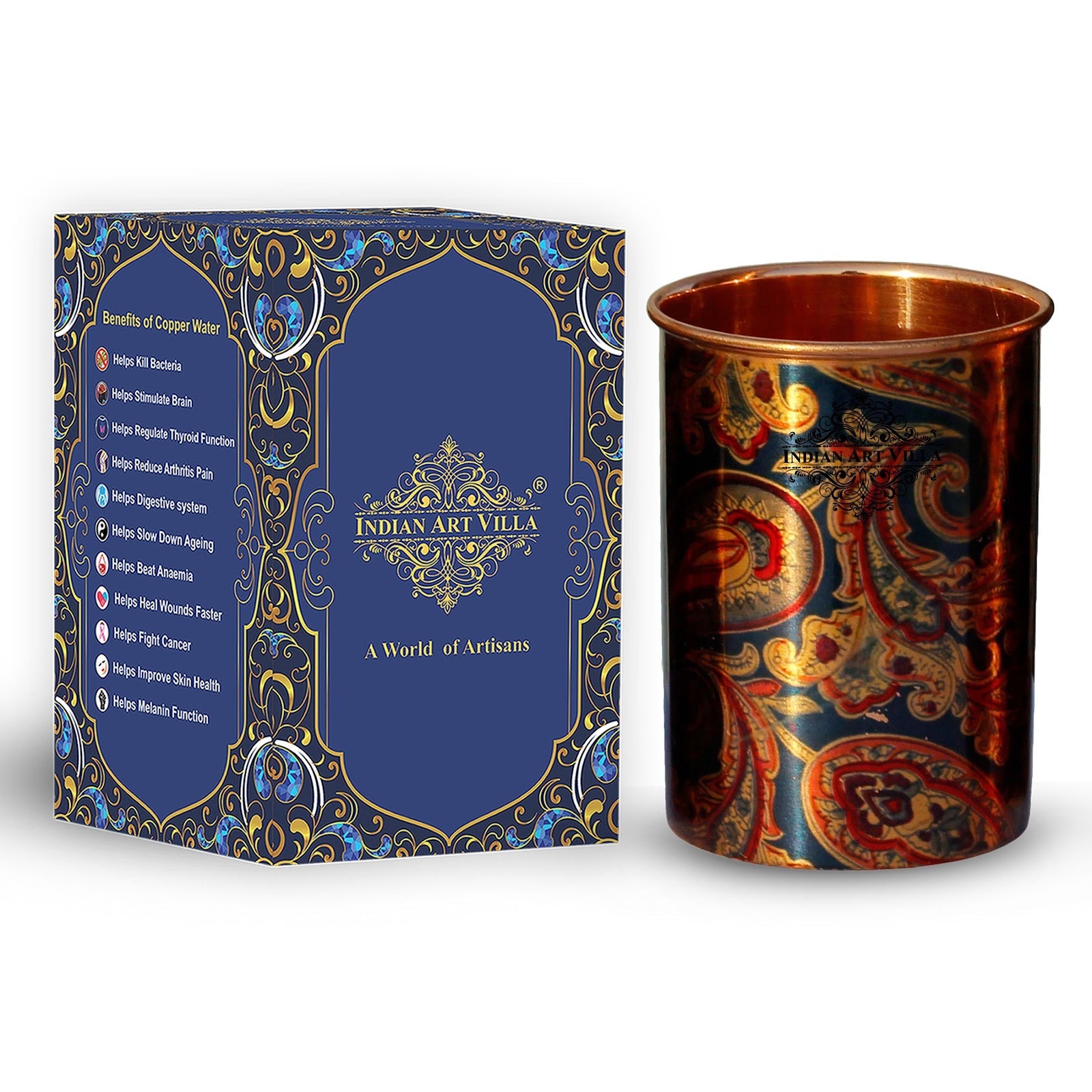Pure Copper Printed Design Glass - 275 ML