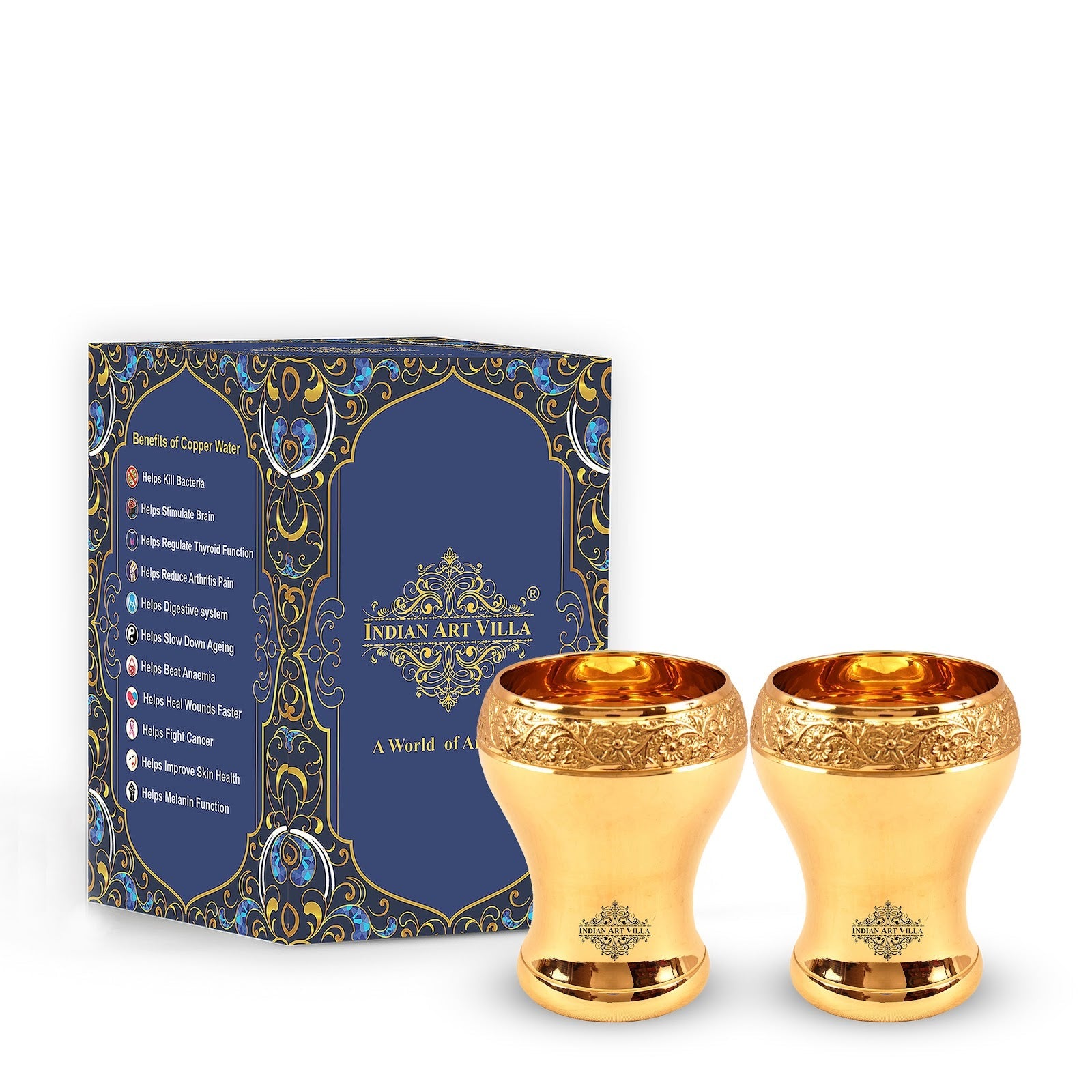 Handcrafted Pure Brass Curved Mughlai Design Glass, 300ML