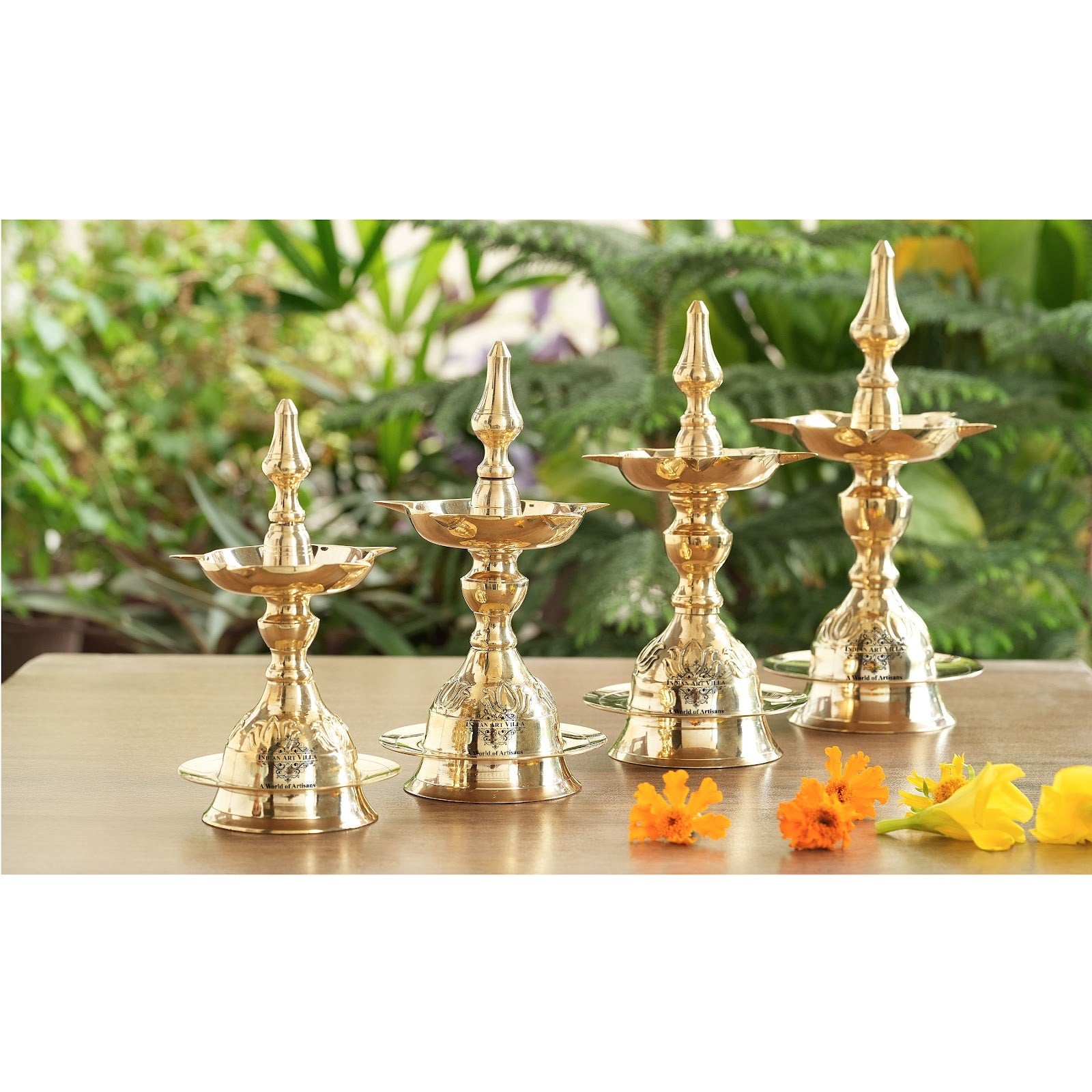Handmade Pure Brass Standing Pillar Diya, Exquisite Kamal Urip Design