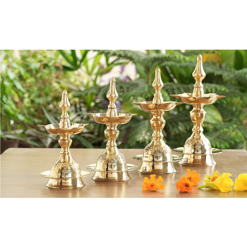 Handmade Pure Brass Standing Pillar Diya, Exquisite Kamal Urip Design