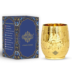 Handmade Pure Brass Engraving Leaf Design Glass Tumbler 300 ML