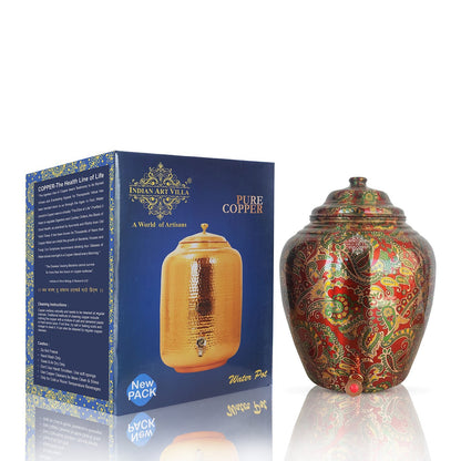 Pure Copper Printed Red And Green Paisley Water Pot