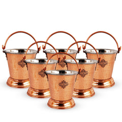 Handcrafted Pure Steel Copper Bucket with Hammered Design, Serveware for Home | Hotel | Restaurant