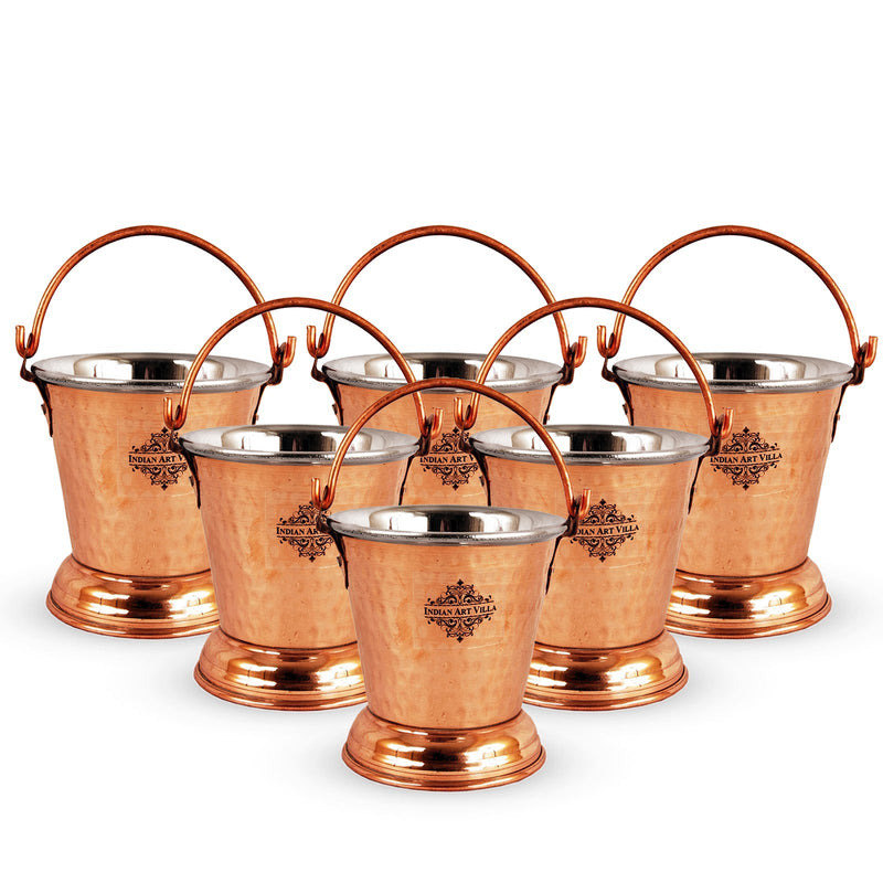 Handcrafted Pure Steel Copper Bucket with Hammered Design, Serveware for Home | Hotel | Restaurant