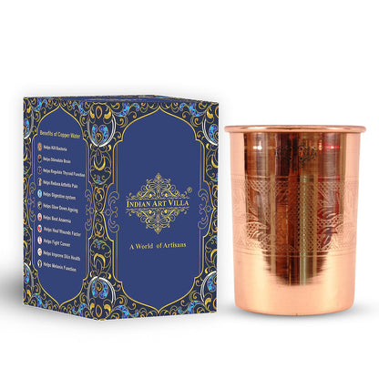 Pure Copper Glass With Handcrafted Embossed Design 275 ML