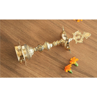 Brass Standing Pillar Diya, Kerala Murga Plain Design, Oil Lamp, Cultural Symbolism
