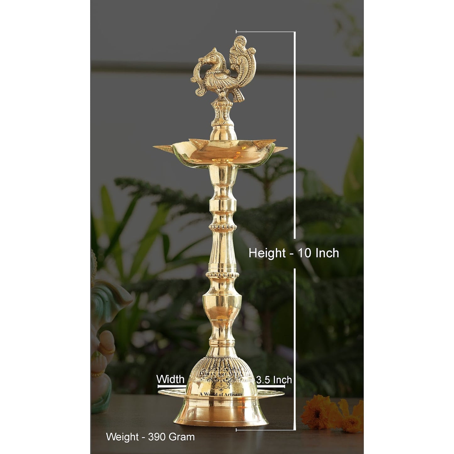 Pure Brass Stand Pillar Diya, Dana kashi Murga Design