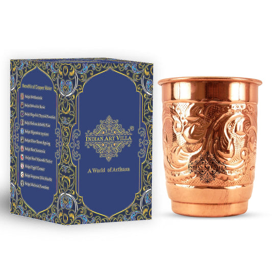 Pure Copper Engraved Leaf Design Glass 400ML