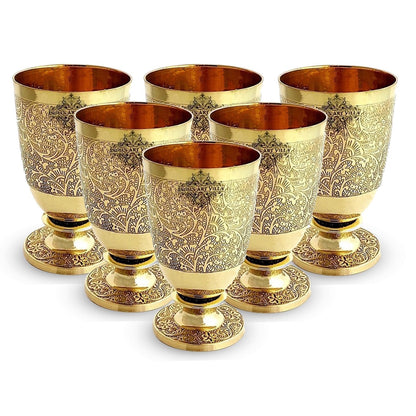 Pure Brass Embossed leaves Design Glass with Stand-350 ML
