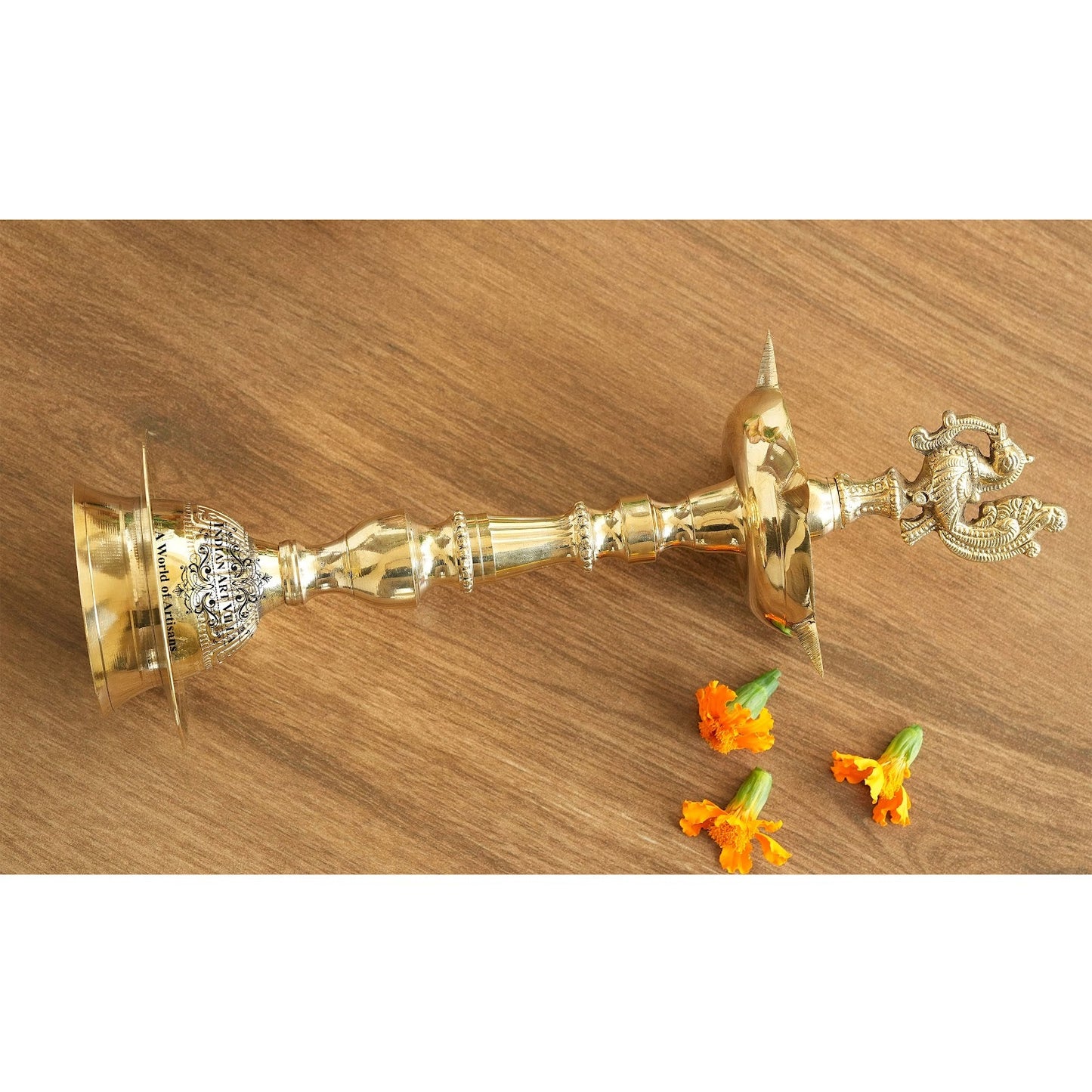 Pure Brass Stand Pillar Diya, Dana kashi Murga Design