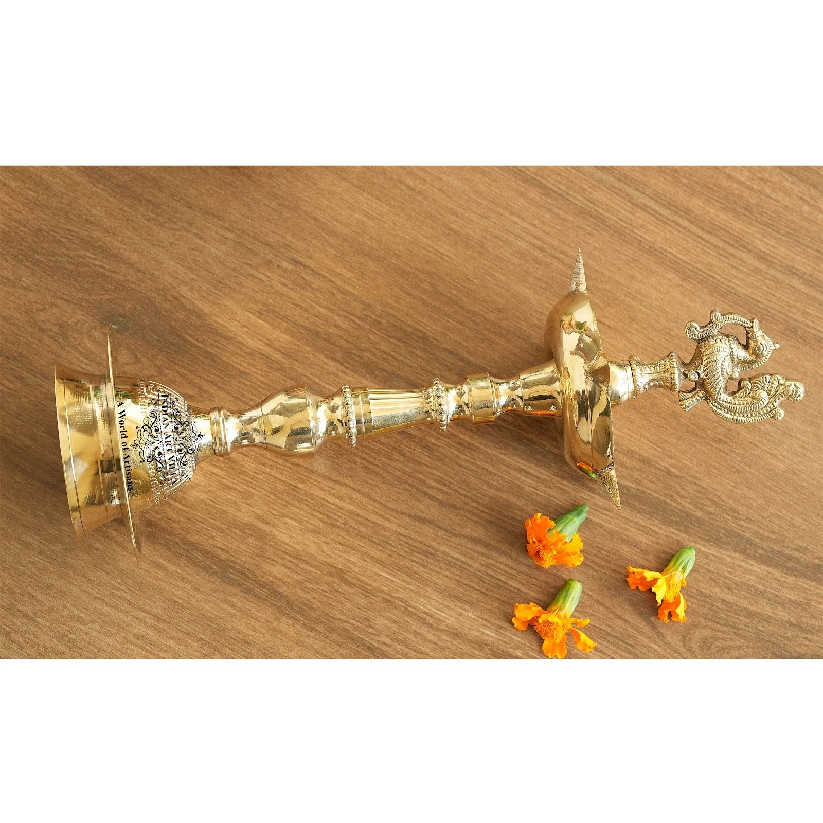Pure Brass Stand Pillar Diya, Dana kashi Murga Design