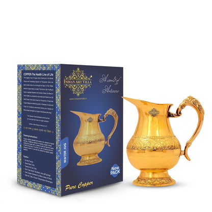 Pure Brass Jug Pitcher with Embossed Design, Drinkware, Tableware
