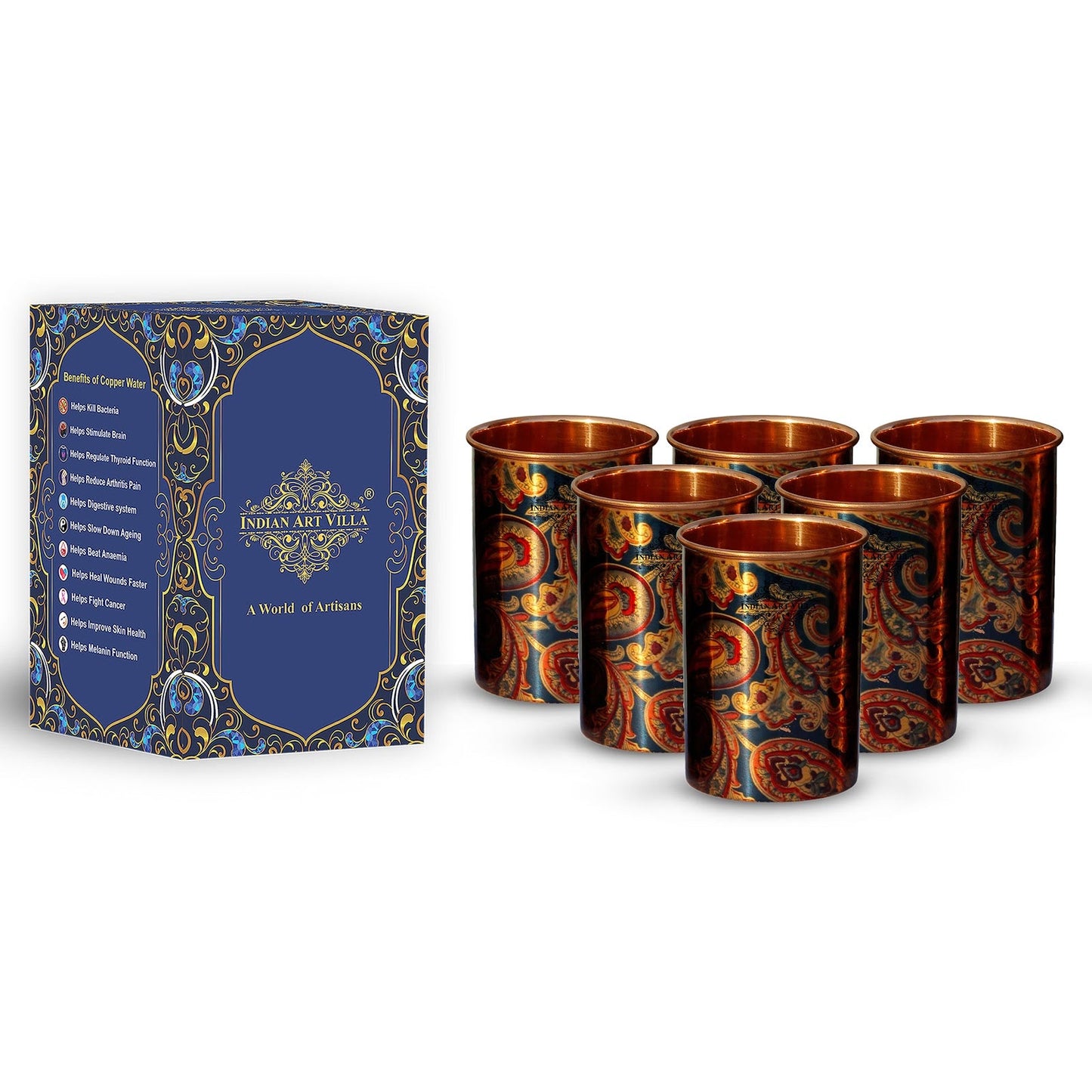 Pure Copper Printed Design Glass - 275 ML