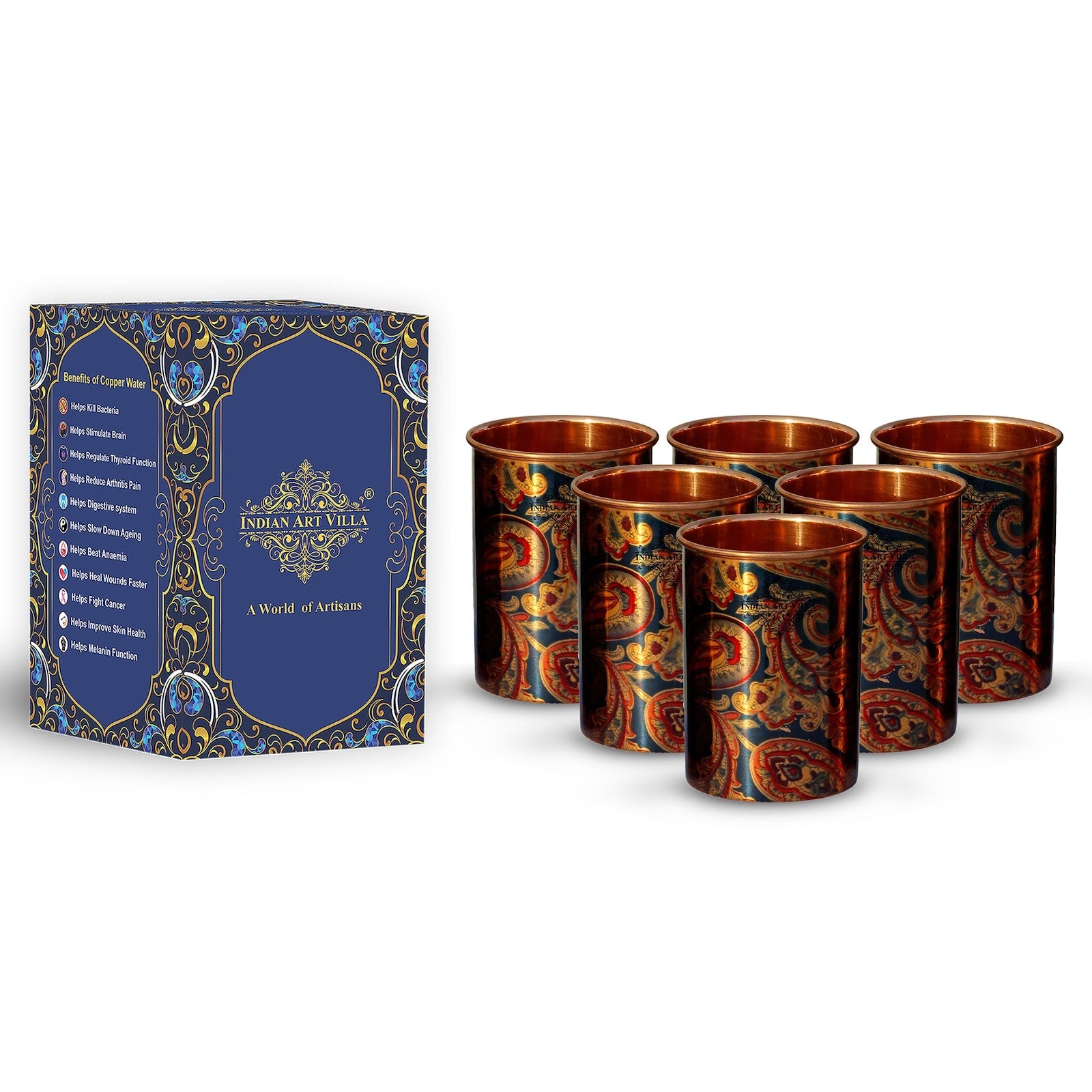 Pure Copper Printed Design Glass - 275 ML