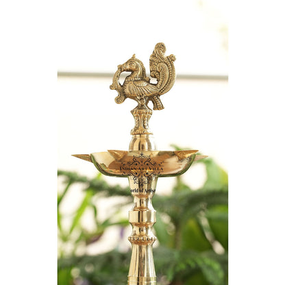 Pure Brass Stand Pillar Diya, Dana kashi Murga Design